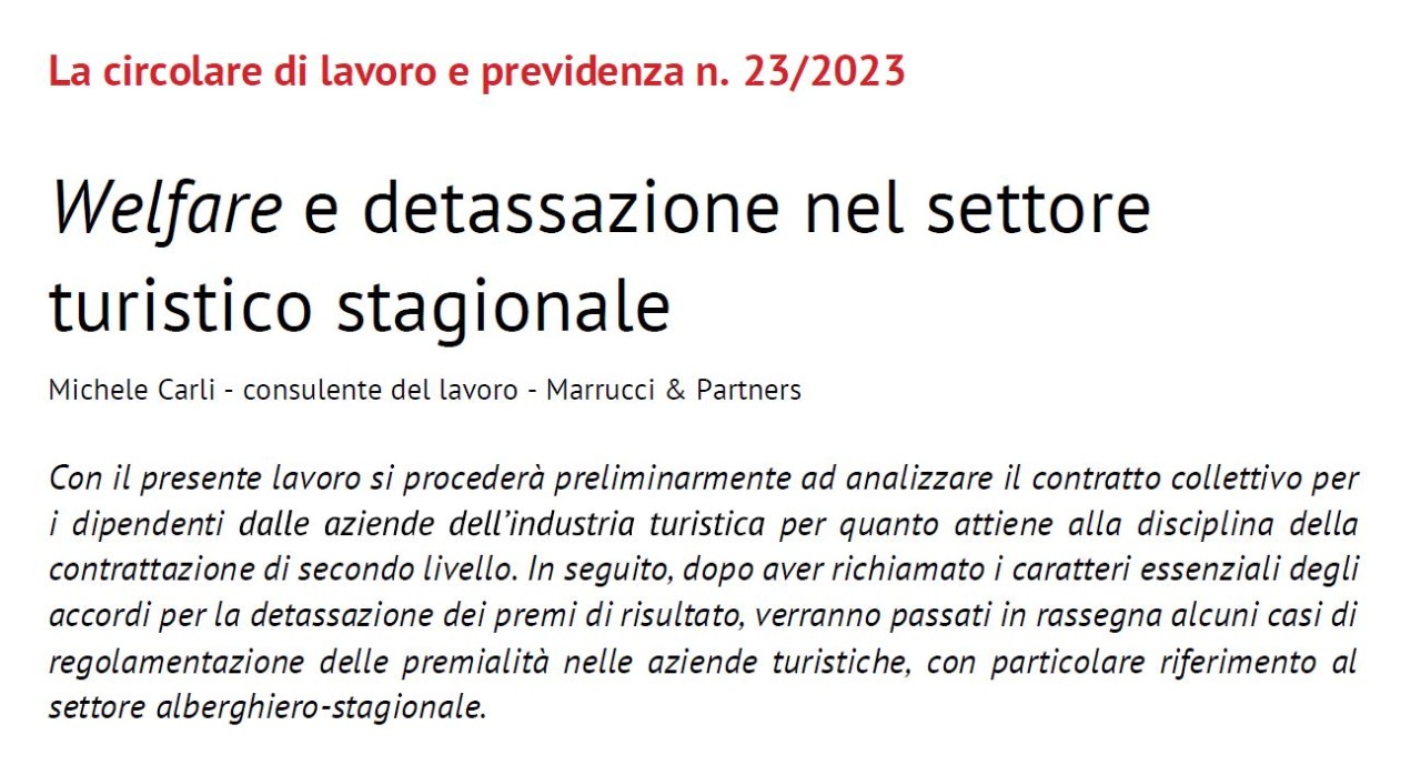 Welfare e detassazione nel settore Turistico stagionale