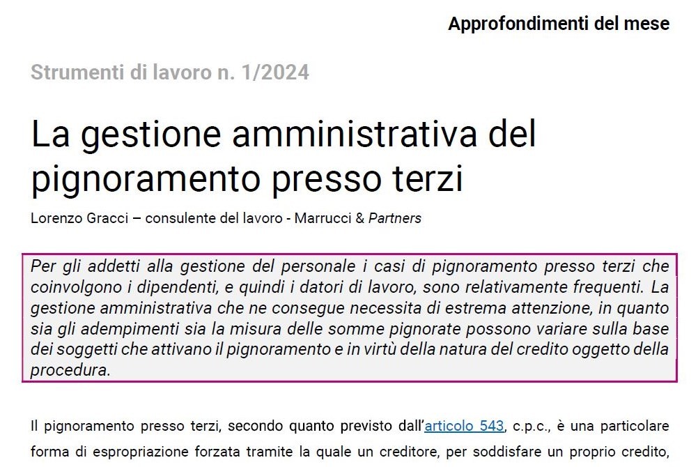 La gestione amministrativa del pignoramento presso terzi