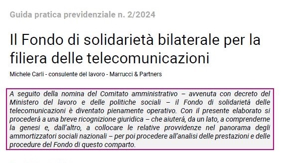 Il Fondo di solidarietà bilaterale per la Filiera delle Telecomunicazioni