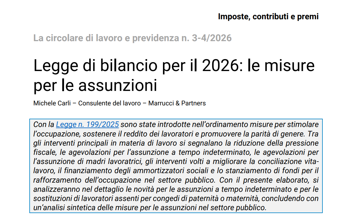 Legge di Bilancio per il 2026: le misure per le assunzioni